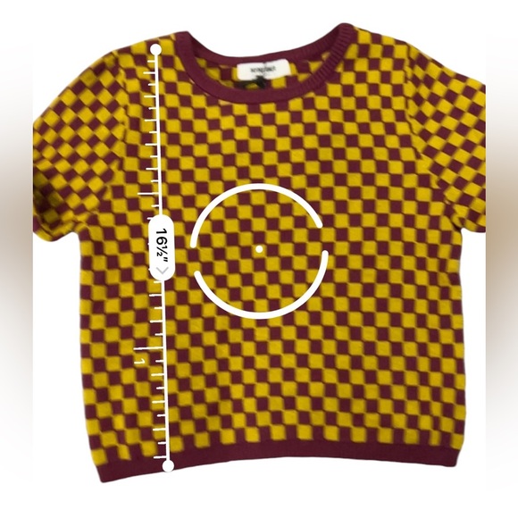 Daydreamer Fig Check Yellow Purple Soft Stretchy Crop Sweater, NWT, Small - Picture 12 of 14